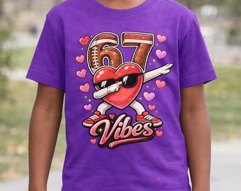 67 Vibes Valentine Shirt for Boys | Youth Valentines Day T-Shirt | Cool Dabbing Heart Graphic Tee