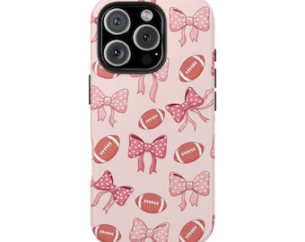 Pink Bows and Pink Footballs iPhone Case | Girly Football Phone Case