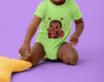 African American Baby Ladybug Heart Cartoon Infant Onesie