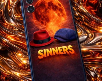 Sinners Cell Phone Tough Case| Cinematic Gothic Blood Moon| Dark Fantasy Art Samsung Galaxy S23 S24 S25 | Red & Blue Fedora Aesthetic
