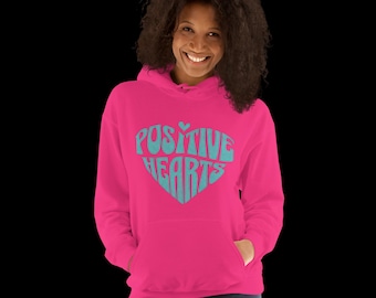 Positive Hearts Unisex Hoodie | Teal Heart Graphic Hoodie | Valentine’s Day Hoodie | Cozy Love Hoodie | Gift for Him or Her