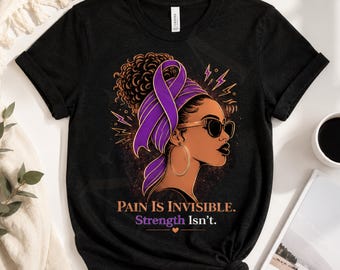Migraine Awareness Shirt for Women | Invisible Illness Tee | Chronic Pain Support | Purple Ribbon Apparel