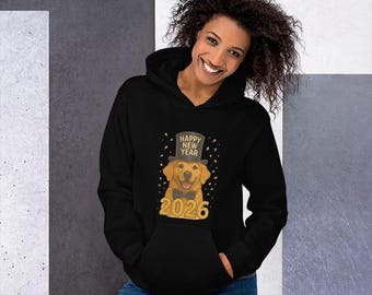Happy New Year 2026 Golden Retriever Dog Design – Festive Dog Illustration for T-Shirts, Gifts