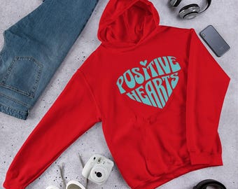 Positive Hearts Hoodie | Teal Heart Graphic Sweatshirt | Self Love Affirmation | Mental Wellness Gift