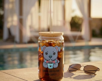 Pitbull Lover Gift Glass Tumbler with Lid & Straw | Dog Mom Dad Drinkware | Puppy Owner Iced Coffee Glass for Pet Parents