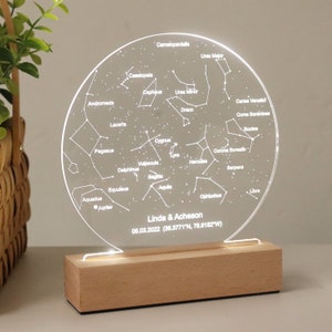 Veilleuse carte des étoiles personnalisée, carte des étoiles par date, carte de la constellation personnalisée, ciel nocturne par date, cadeau de fiançailles