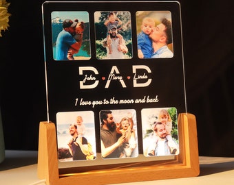 Personalized Photo Night Light for Dad, Custom Wood Frame