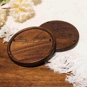 Personalized Walnut Coaster, Custom Coaster, Engraved Wooden Coasters Personalized Couples Anniversary Engagement Gift Family Christmas gift