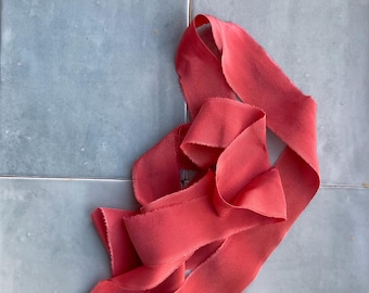 100% Silk Ribbon - Faded Red Hand Dyed Crepe De Chine