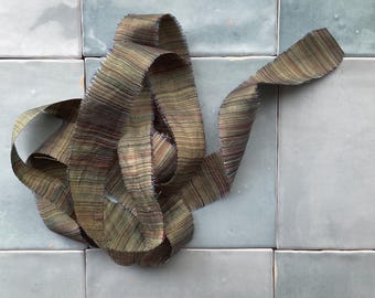 100% Silk Ribbon - Hand-Dyed Olive Stripe