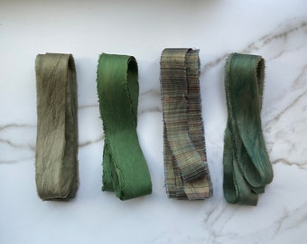 100% Silk Ribbon - Hand-Dyed Evergreen