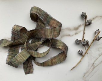 100% Silk Ribbon - Hand-Dyed Olive Stripe