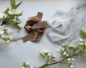 Cool White Silk Ribbon - Sheer Bridal Bouquet Ribbon 1"