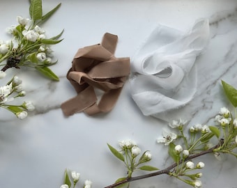 100% Silk Ribbon - Cool White -Bouquet Ribbon 1"