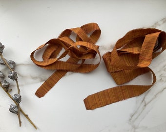 100% Silk Ribbon - Hand Dyed Amber Stripe