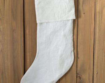 Cream 100% Linen Christmas Stocking - Cuffed Style