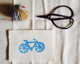 Handprinted Bicycle Fabric Patch: Linocut Blockprint