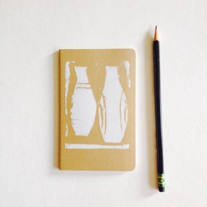 cahier, moleskine, pottery, lined 3.5&quot; x 5.5&quot; handprinted moleskine notebook, linoprint, blockprint