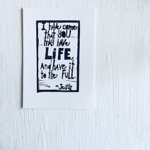 linoprint, blockprint, artprint, linocut print, 5x7, handprinted, handpulled, handcarved, jesus, scripture, typography, bible, inspiration