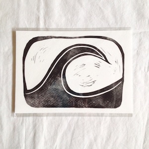 linoprint, blockprint, artprint, linocut print, 5x7, handprinted, handpulled, handcarved, wave, surf