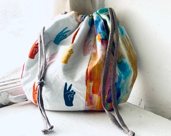 project bag, tote, bag, pouch, knitting, crochet, sewing bag, art bag, kids bag, watercolors, artsy, yarn bag