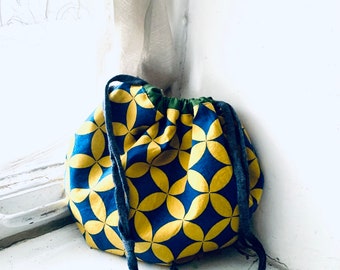 project bag, tote, bag, pouch, knitting, crochet, sewing bag, art bag, kids bag, retro, geometric , golden , yarn bag