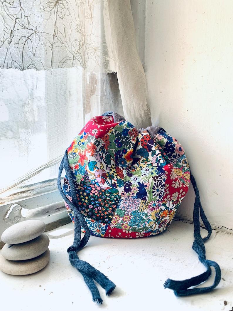 project bag, tote, bag, pouch, knitting, crochet, sewing bag, art bag, kids bag, romantic, bohemian, yarn bag image 1
