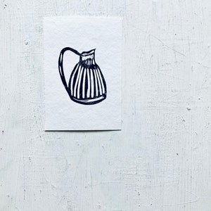 Handcarved Linocut Print: Black Vase Illustration (3.5 x 5 inch)