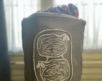 Handmade Blockprint Sheep Project Bag: Cotton Knitting Tote