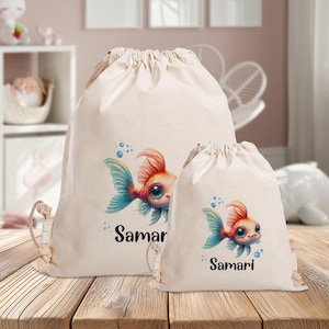 Sac de sport personnalisé - poisson - sous la mer - maternelle - école - avec nom - sac de sport - vêtements de rechange - sac - océan