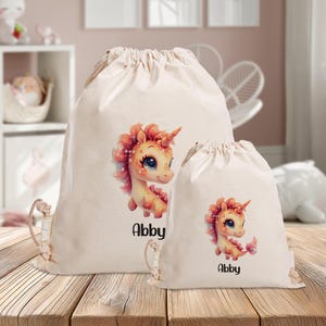 Sac de sport personnalisé - Hippocampe licorne - Jardin d'enfants - École - avec nom - Sac de sport - Sac à dos - Vêtements de rechange - grand-petit