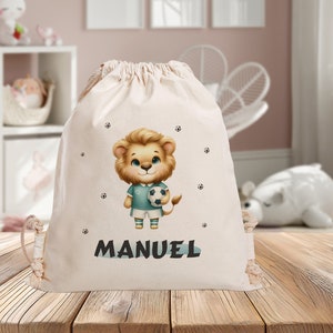 Sac de sport personnalisé - Lion de football - Jardin d'enfants - École - Sac de sport - avec nom - Championnat d'Europe - Vêtements de rechange