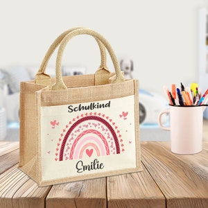 Schulkind Tasche - Regenbogen Motiv - Herz - Personalisierte Taschen - Einschulung - Jute - mit Name - Kiga