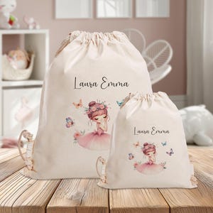 Sac de sport personnalisé - Ballerine Papillon - Jardin d'enfants - École - avec nom - Sac de sport - Vêtements de rechange - Ballet en coton