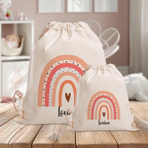 Sac de sport personnalisé - arc-en-ciel rose - maternelle - école - avec nom - sac de sport - sac à dos - vêtements de rechange - mini - grand