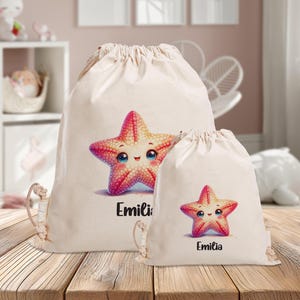 Sac de sport personnalisé - étoile de mer - sous la mer - maternelle - école - avec nom - sac de sport - vêtements de rechange - journée à la mer