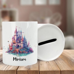Ceramic money box - underwater castle - personalized money box - rainbow - with name - gift - birthday - piggy bank - castle
