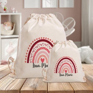 Sac de sport personnalisé - rouge arc-en-ciel - jardin d'enfants - école - avec nom - sac de sport - sac à dos - vêtements de rechange - grand - petit