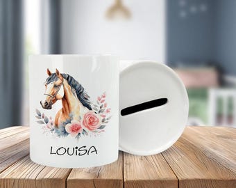 Personalized money box - horse - riding - horse with flowers - horse girl - saving - piggy bank - gift idea - money gift