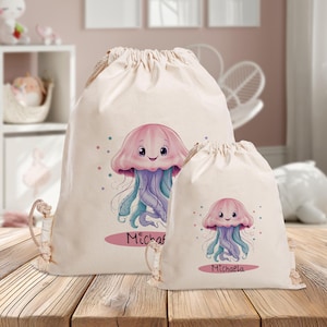 Sac de sport personnalisé - méduse - sous la mer - maternelle - école - avec nom - sac de sport - vêtements de rechange - grand mini sac