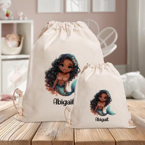 Personalisierter Turnbeutel - Meerjungfrau türkis - Kindergarten - Schule - mit Name - Sporttasche - Rucksack - Wechselkleidung -Groß-Klein
