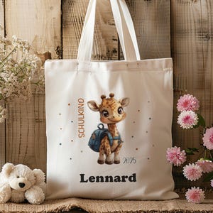 Baumwolltasche - Schulkind - 2025 - Giraffe- Stofftasche- Personalisiert- mit Name- Kindergarten- Henkeltasche- Wechselkleidung- Einschulung