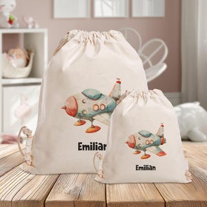 Sac de sport personnalisé - avion à réaction - jardin d'enfants - école - avec nom - sac de sport, vêtements de rechange, sac de courses, avion