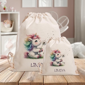 Sac de sport personnalisé - licorne - pissenlit - maternelle - école - avec nom - sac de sport - sac à dos - vêtements de rechange - fantaisie
