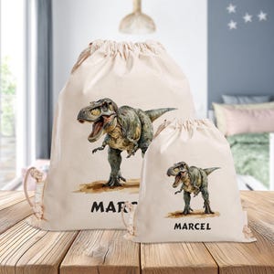 Sac de sport personnalisé - T-Rex - Maternelle - École - Sac de sport - Vêtements de rechange - Cadeau - avec nom - Tyrannosaure