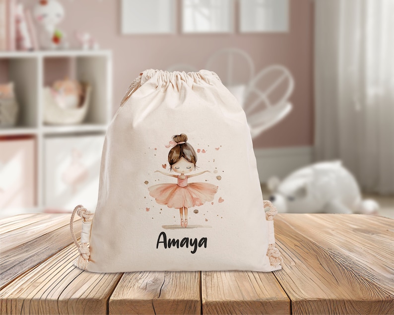 Turnbeutel Natur mit Ballerina Motiv