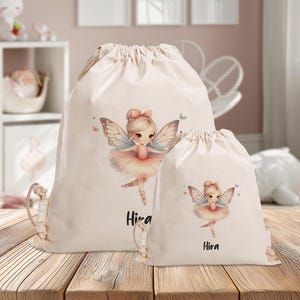 Sac de sport personnalisé - ballerine - elfe - maternelle - école - avec nom - sac de sport - sac à dos - vêtements de rechange - grand - petit