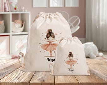 Personalisierter Turnbeutel- Ballerina - Kindergarten - Schule - mit Name -Sporttasche - Wechselkleidung -Baumwolle - Ballett -Thermoflasche