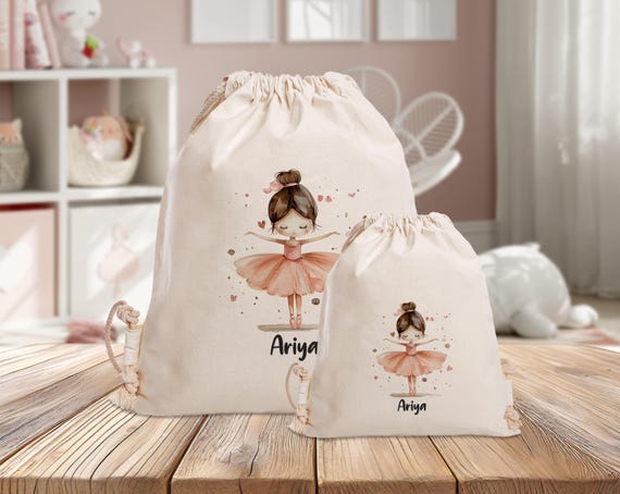 Personalisierter Turnbeutel- Ballerina - Kindergarten - Schule - mit Name -Sporttasche - Wechselkleidung -Baumwolle - Ballett -Thermoflasche