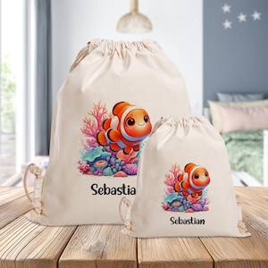 Sac de sport personnalisé - poisson clown - sous la mer - maternelle - école - avec nom - sac de sport - vêtements de rechange - sac